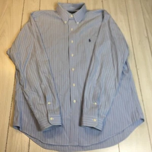 Ralph Lauren Blue Striped Cotton Button Shirt L Long Sleeve Classic Fit 17/XL - Picture 1 of 11
