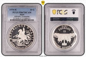 HAITI SILBER 10 GOURDEN PROOF MÜNZE 1970 JAHR KM#65.1 TOUSSAINT PCGS PR67 - Bild 1 von 3