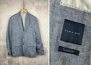 Zara Man 100 % Linen Sport Coat Blazer Size EU 50 US 40 Blue - Picture 1 of 22