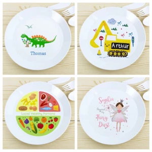 Personalised Digger Space Dinosaur Dinner Plastic Plate or Bowls Boys & Girls - Picture 1 of 60