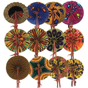 Set Of 12 African Folding Fans made in Ghana - Picture 1 of 1