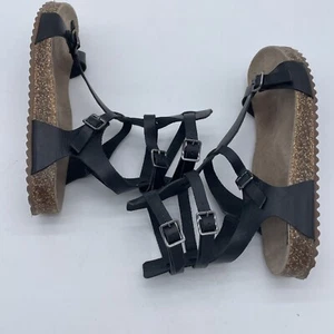 Schutz Black Gladiator Sandals Flats Strappy Buckle Ankle Womens Size 7 - Picture 1 of 11