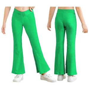 Girls Pants Dance Trouser Show Activewear School V-Front Bell Bottoms Yoga - Picture 1 of 58