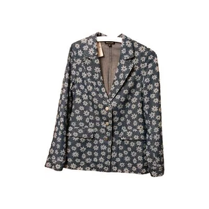 Whistles Denim Blazer Women Size UK 8 Blue Graphic Daisy Boho Print Jacket New - Picture 1 of 4