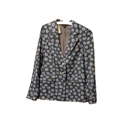 Whistles Denim Blazer Women Size UK 8 Blue Graphic Daisy Boho Print Jacket New - Image 1 of 4