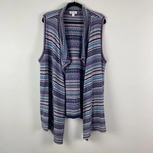 D & Co Fair Isle Drape Front Sweater Vest Womens 1X Open Front A238354 D&Co - Picture 1 of 11