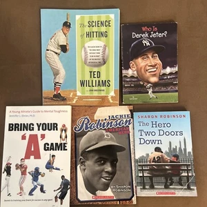 Lot Of 5 Youth Baseball Books Derek Jeter Jackie Robinson Hero Two Doors Down - Picture 1 of 4