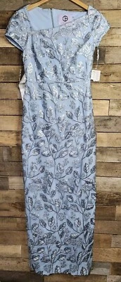 NWT JS Collections Julia Cap Sleeve Column Gown, light blue, Silver, Size 2  - Image 1 of 4