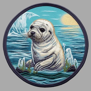 Parche de sello de arpa apliques para planchar - bebé animal océano, respaldo de silla de montar - Imagen 1 de 12