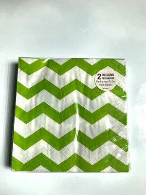 Lime Green Napkins Chevron and Dots Lime Green and white 16ct Party Supply - Image 1 of 3