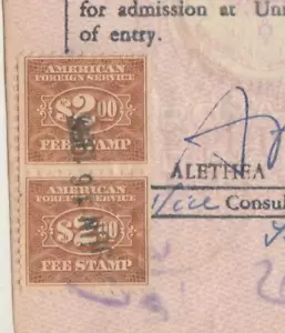 USA-UNITED STATES old Rare Consular Revenues 2X 2$ Tied Diplomatic Visa 1955* - Picture 1 of 2