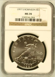 MS70 1997 S Jackie Robinson Commemorative $1 NGC One of 190 graded ms70 Perfect - Picture 1 of 2