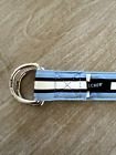 J Crew Brass D Ring Adjustable Ribbon Belt Size S-M Carolina Blue/White Stripe