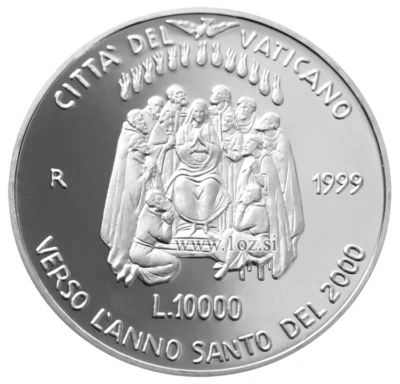 VATICAN 10000 LIRE 1999 ( Pentecost ) SILVER Commem. coin (KM# 303) PROOF - Image 1 of 4