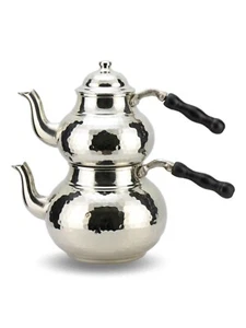 Tetera niquelada, tetera hecha a mano de cobre 1,3 litros, juego de té otomano, estrella turca - Imagen 1 de 4
