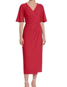 MAGGY LONDON RED SURPLICE WITH FLUTTER SLEEVE A LINE DRESS SZ 12 - Picture 1 of 3