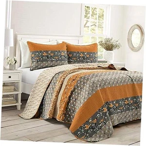 Royal Empire Reversible Cotton Quilt Set - 3 Piece Striped Bedding Set - Bold - Picture 1 of 7