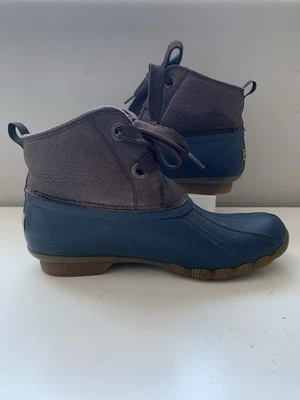 Sperry Botas Pato Agua Salada Mujer’s Talla 8 Azul/Marrón Altura Tobillo Cordones Lluvia Foto 1 de 4