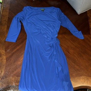 Ralph Lauren Dress Women 12 Blue 3/4 Sleeve Draped Party Elegant Christmas - Picture 1 of 4