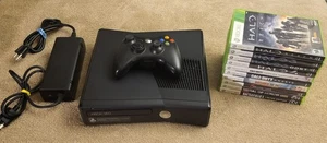 Microsoft Xbox 360 S Slim 250gb Console Bundle W/ 10 Games & Controller - Picture 1 of 16