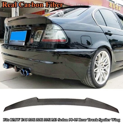 Fits BMW E46 320i 328i 335i M3 Sedan 98-05 Carbon Fiber Rear Trunk Spoiler Wing - Image 1 of 4