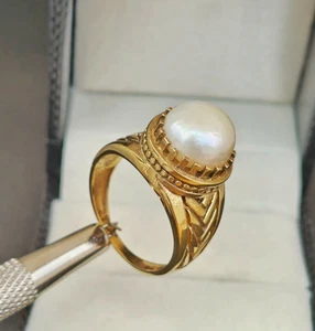 Pearl Ring Minimalistic Brass Gold Ring Promise Ring Handmade Gift For Her - Picture 1 of 7