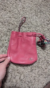Coach Drawstring Pouch Pink Wristlet F56581 Leather COACH With Strap CLEAN - Picture 1 of 11