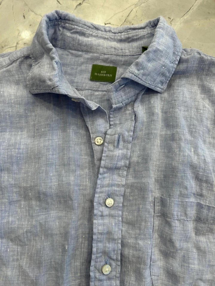 Sid Mashburn 蓝色亚麻纽扣衬衫,尺寸 L — 第 1/1 张图片
