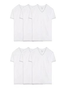 mens Eversoft Cotton Stay Tucked V-neck T-shirt, Regular - White 6 Pack, Medi... - Picture 1 of 3