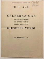 Verdi Giuseppe 40esimo Anniversario della Morte A.XIX 1941 E.I.A.R. Invito