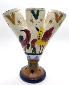 Vintage Italian Folk Art Ceramic Finger Vase Birds Primitive - Picture 1 of 6