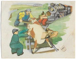 De colección PALANCA MÓVIL TREN FERROCARRIL VACA EN VÍAS TROQUELADO IMPRESIÓN DESPLEGABLE B2 - Imagen 1 de 5