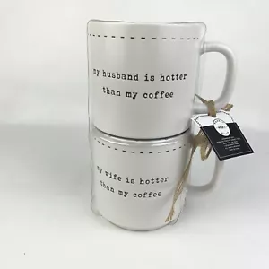 My Wife Husband is Hotter Than My Coffee Jumbo Mug Set Stackable Speckled New - Picture 1 of 10