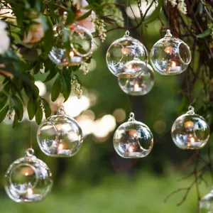 Hanging Glass Ball Clear Vase Candle Holder Flower Planter Terrarium Wedding - Picture 1 of 10