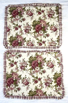 Waverly Floral Rose Cottagecore French Country Plaid Back 2 Cotton Pillow Shams - Image 1 of 4