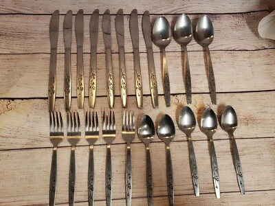 21 PC VTG REGENT SHEFFIELD SPRING BREEZE STAINLESS STEEL SILVERWARE JAPAN ROSE  - Изображение 1 из 4