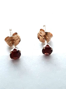 14K Solid Yellow Gold & Ruby (or Glass?) Tiny Stud Earrings - Picture 1 of 7