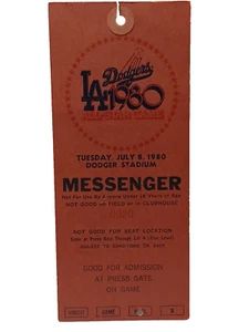 1980 Los Angeles Dodgers MLB All Star Messenger Pass Dodger Stadium # 20 RRP 5 - Picture 1 of 3