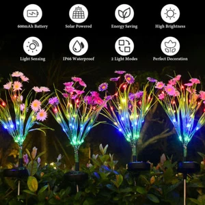 Solar Flower Lights Outdoor Waterproof Garden Lights LED Stake Yard Patio Decor - Picture 1 of 36
