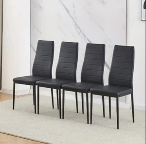 Set Of 4 Elegant Black Leather Dining Chairs With Comfortable Padding - Picture 1 of 6