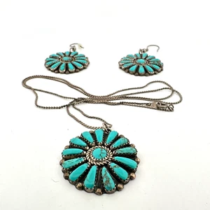 Stunning Native American Zuni Navajo Sterling Silver Pendant & Earrings by JAD - Picture 1 of 19