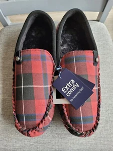 Bedroom Athletics Benedict-Mens Check Woven Moccasins-Merlot (Red) - Size UK 12 - Picture 1 of 5