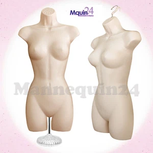 One FEMALE TORSO MANNEQUIN - Flesh Women Dress Form w/ Stand & Hook for Hanging - Picture 1 of 4