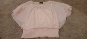 BCX Shirt With Built-In Cami 3/4 Sleeve Light Pink Sheer Sparkly Top - Picture 1 of 3