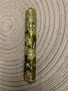 Estuche Mezuzá 5" Esmalte y Chapado en Oro Verde Magen Estrella de David Jerusalén Nuevo - Imagen 1 de 4