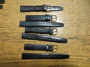 Ein Vintage Echt Schwarz Leder Uhrenarmband Frankreich 15mm LeJour New Old Stock - Bild 1 von 2
