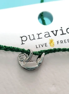NEW Pura Vida bracelet SLOTH charm green silver tone Costa Rica wax-coated - Picture 1 of 7