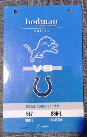 2021 Indianapolis Colts Detroit Lions NFL Football Plastic Ticket Stub Cover