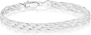 925 Sterling Silver Women Italian 6Strand Diamond-Cut 7mm Braided Chain Bracelet - Picture 1 of 5