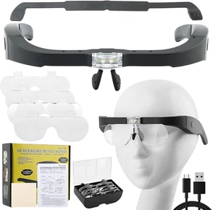 Magnifying Glasses with Light, Head Magnifier Glasses with 2 LED Lights and 4 De - Picture 1 of 12